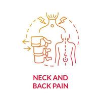 Neck and back pain gradient red concept icon. Patient with spine ache from bad posture. Spinal pain. Physiotherapy abstract idea thin line illustration. Vector isolated outline color drawing