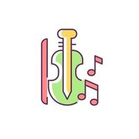 Music RGB color icon. Playing musical instruments in educational institutions. Violin, bow, notes. Music lessons in school. Isolated vector illustration. Simple filled line drawing