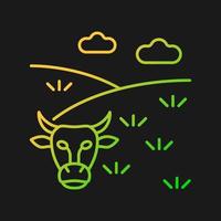 Pasture gradient vector icon for dark theme. Grassland and rangeland. Grass covered land type. Livestock grazing field. Thin line color symbol. Modern style pictogram. Vector isolated outline drawing