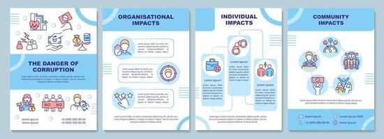 Danger of corruption brochure template. Tax wasting. Flyer, booklet, leaflet print, cover design with linear icons. Vector layouts for presentation, annual reports, advertisement pages