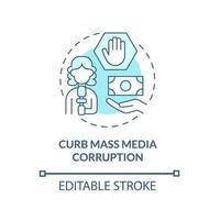 Stop mass media corruption concept icon. Fake news abstract idea thin line illustration. Bribery and lying propaganda on TV. Corrupted newspaper. Vector isolated outline color drawing. Editable stroke