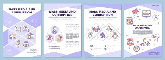 Plantilla de folleto sobre corrupción en los medios de comunicación. rendición de cuentas de los medios de comunicación. folleto, folleto, impresión de folleto, diseño de portada con iconos lineales. diseños vectoriales para presentaciones, informes anuales, páginas de publicidad vector