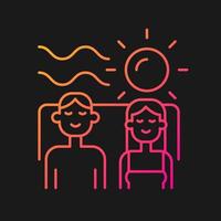 Couple on vacation together gradient vector icon for dark theme. Quality time with partner. Couple relaxing at beach. Thin line color symbol. Modern style pictogram. Vector isolated outline drawing