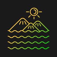 Island gradient vector icon for dark theme. Land surrounded by water. Ground piece in sea and ocean. Islet, skerry. Thin line color symbol. Modern style pictogram. Vector isolated outline drawing