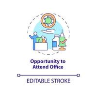 Opportunity to attend office concept icon. Mandatory vaccination abstract idea thin line illustration. Return to work. Increase vaccine uptake. Vector isolated outline color drawing. Editable stroke