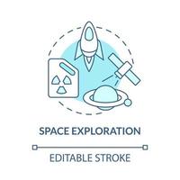 Space exploration blue concept icon. Nuclear energy usage abstract idea thin line illustration. Nuclear-reactor-powered satellites. Vector isolated outline color drawing. Editable stroke