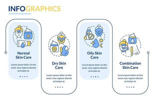 Skin types care rectangle infographic template. Health and beauty. Data visualization with 4 steps. Process timeline info chart. Workflow layout with line icons. Lato-Bold, Regular fonts used vector