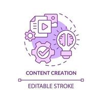 Content creation purple concept icon. SEO optimization. AI in marketing abstract idea thin line illustration. Isolated outline drawing. Editable stroke. Arial, Myriad Pro-Bold fonts used vector
