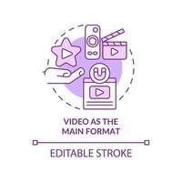 Video as main format purple concept icon. Ads technology. Content marketing trend abstract idea thin line illustration. Isolated outline drawing. Editable stroke. Arial, Myriad Pro-Bold fonts used vector