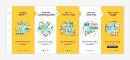 Market economy advantages yellow onboarding template. Supply and demand. Responsive mobile website with linear concept icons. Web page walkthrough 5 step screens. Lato-Bold, Regular fonts used vector