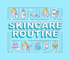 Skincare routine word concepts blue banner. Beauty and health. Infographics with linear icons on background. Isolated typography. Vector color illustration with text. Arial-Black font used