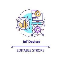 icono de concepto de dispositivos iot. producto de tecnología inteligente idea abstracta ilustración de línea delgada. conectividad en línea. ciudad inteligente. dibujo de contorno aislado. trazo editable. arial, innumerables fuentes pro-bold utilizadas vector