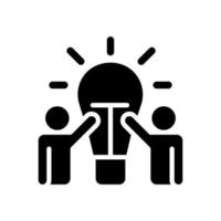 New ideas black glyph icon. Workshop and brainstorming together. Group project. Professional partnership. Silhouette symbol on white space. Solid pictogram. Vector isolated illustration