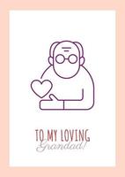 With gratitude to my loving granddad postcard with linear glyph icon. Greeting card with decorative vector design. Simple style poster with creative lineart illustration. Flyer with holiday wish