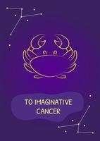 Greetings to imaginative cancer postcard with linear glyph icon. Greeting card with decorative vector design. Simple style poster with creative lineart illustration. Flyer with holiday wish