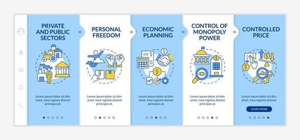 la economía mixta presenta una plantilla de incorporación azul y blanca. estado y empresa. sitio web móvil receptivo con iconos de concepto lineal. Tutorial de página web Pantallas de 5 pasos. lato-negrita, fuentes regulares utilizadas vector