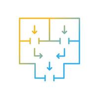 significa desalojar el icono de vector lineal de gradiente de edificio. planeando escapar del edificio de apartamentos. situación de emergencia. símbolo de color de línea delgada. pictograma de estilo moderno. dibujo de contorno aislado vectorial