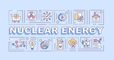 Banner de conceptos de palabras de energía nuclear. energía respetuosa con el medio ambiente. infografías con iconos lineales sobre fondo morado. tipografía creativa aislada. ilustración de color de contorno vectorial con texto vector