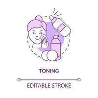 Toning purple concept icon. Everyday procedure. Skincare routine procedure abstract idea thin line illustration. Isolated outline drawing. Editable stroke. Roboto-Medium, Myriad Pro-Bold fonts used vector