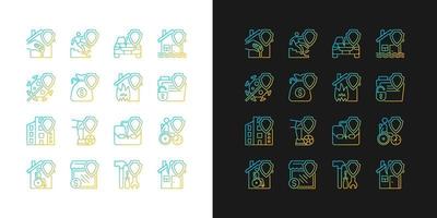 Insurance cases gradient icons set for dark and light mode. Financial protection guaranty. Thin line contour symbols bundle. Isolated vector outline illustrations collection on black and white