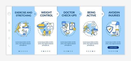 Risk of arthritis reduction onboarding vector template. Responsive mobile website with icons. Web page walkthrough 5 step screens. Disease prevention color concept with linear illustrations