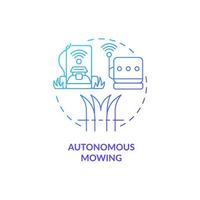 Autonomous mowing blue gradient concept icon. Electric lawn mower abstract idea thin line illustration. Use artificial intelligence. Isolated outline drawing. Roboto-Medium, Myriad Pro-Bold fonts used vector