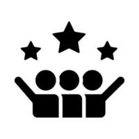 Teamwork success black glyph icon. Achievement for group project. Star rating for review. Professional partnership. Silhouette symbol on white space. Solid pictogram. Vector isolated illustration