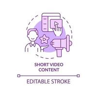 Short video content purple concept icon. Audience involving. Marketing trend abstract idea thin line illustration. Isolated outline drawing. Editable stroke. Arial, Myriad Pro-Bold fonts used vector