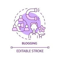 Blogging purple concept icon. Present business project. Marketing trend abstract idea thin line illustration. Isolated outline drawing. Editable stroke. Arial, Myriad Pro-Bold fonts used vector