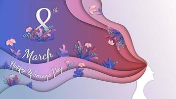 Paper art Style International women's day illustration banner with floral ornament vector