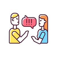 Couple criticizing each other RGB color icon. Young people quarreling. Open criticism on partner. Family arguing and disagreeing. Isolated vector illustration. Simple filled line drawing