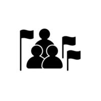 Social studies black glyph icon. Group of people, flags. Humanities science. Social science learning in schools, universities. Silhouette symbol on white space. Vector isolated illustration