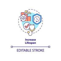 Increase lifespan concept icon. Annual checkup benefit abstract idea thin line illustration. Yearly medical testing. Healthcare. Vector isolated outline color drawing. Editable stroke