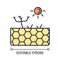 Barren land RGB color icon. Infertile soil. Drought and hot climate zone. Harsh plant growing conditions. Dry bare ground. Isolated vector illustration. Simple filled line drawing. Editable stroke