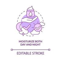 Moisturize both day and night purple concept icon. Skincare routine abstract idea thin line illustration. Isolated outline drawing. Editable stroke. Roboto-Medium, Myriad Pro-Bold fonts used vector