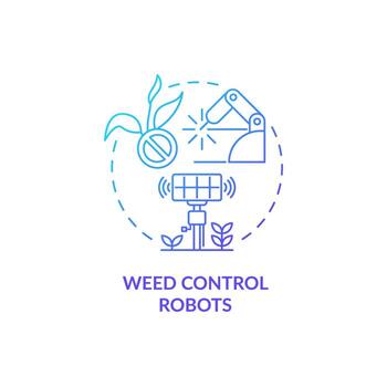 Weed control robots blue gradient concept icon. Field activity automation abstract idea thin line illustration. Farming industry. Isolated outline drawing. Roboto-Medium, Myriad Pro-Bold fonts used vector