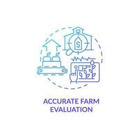 Accurate farm evaluation blue gradient concept icon. Production analysis abstract idea thin line illustration. Farm management. Isolated outline drawing. Roboto-Medium, Myriad Pro-Bold fonts used vector