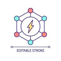 Electric power distribution system RGB color icon. Smart grid engineering. Electricity generating. Isolated vector illustration. Simple filled line drawing. Editable stroke. Arial font used