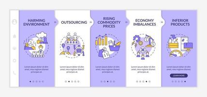 Market economy disadvantages purple and white onboarding template. Responsive mobile website with linear concept icons. Web page walkthrough 5 step screens. Lato-Bold, Regular fonts used vector