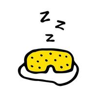 Yellow sleeping mask icon with snoring symbol. Vector illustration in doodle style. Hand drawn sign of accessory for relax. Cartoon print isolated on white background