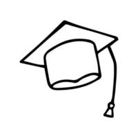 gorra académica cuadrada en estilo garabato. gorra de graduación icono dibujado a mano. Ilustración de dibujo vectorial de sombrero de graduación aislado sobre fondo blanco. vector