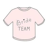 Bridesmaid t-shirt for bachelorette. Cartoon pink shirt with print for hen party. Vector illustration in doodle style isolated on white background