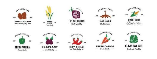 illustration vector graphic of many organic vegetable product good for vegetable product vintage logo from grocery store