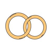 Two gold wedding rings in cartoon style. The symbol of the wedding ceremony. Vector illustration isolated on a white background