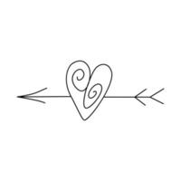 An arrow-pierced heart in doodle style. Vector illustration isolated on white background. Decorative element for Valentine's day