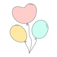 Color balloons in doodle style. Heart shaped balloon. Vector illustration isolated on white background. Festive decoration for party, birthday, wedding, graduation or bachelorette