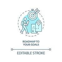 Roadmap to your goals blue concept icon. Define personal path abstract idea thin line illustration. Goal setting. Happiness mindset component. Vector isolated outline color drawing. Editable stroke