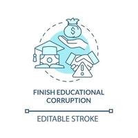 Finish educational corruption blue concept icon. Systemic violations abstract idea thin line illustration. Cheating on entrance examination. Vector isolated outline color drawing. Editable stroke