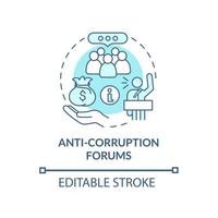 Anti corruption forums blue concept icon. Economics literacy abstract idea thin line illustration. Stop systemic corruption conference. Vector isolated outline color drawing. Editable stroke