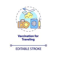 Vaccination for traveling concept icon. Protection against covid abstract idea thin line illustration. Fully vaccinated air travelers. Vector isolated outline color drawing. Editable stroke